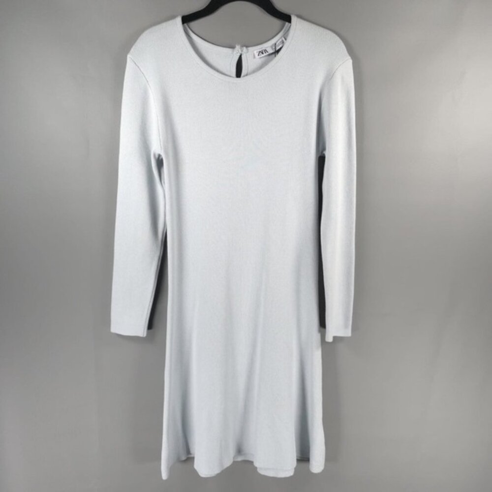 NWT ZARA Knit Long Sleeve Round Nk Mini Dress Fi&Flare Viscose/Nylon 6254/019/M